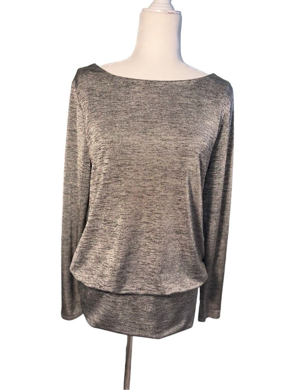 White House Black Market metallic blend scoop neck long sleeve top with low back